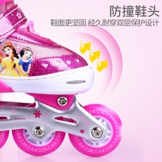 迪士尼(Disney) 轮滑鞋儿童 闪光溜冰鞋套装 溜冰鞋男女可调码旱冰鞋 粉色公主款 S码