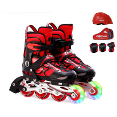 美洲狮（COUGAR）溜冰鞋儿童闪光轮滑鞋男女滑冰旱冰鞋全套装 欧盟品质 黑红套装 M(可调31-36码)